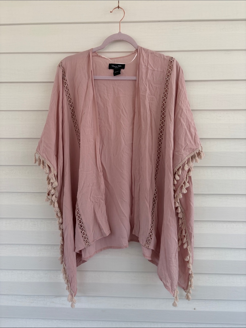 Marcus Adler Blush Pink Tassel Kimono One Size Boho Festival Cover Up Duster